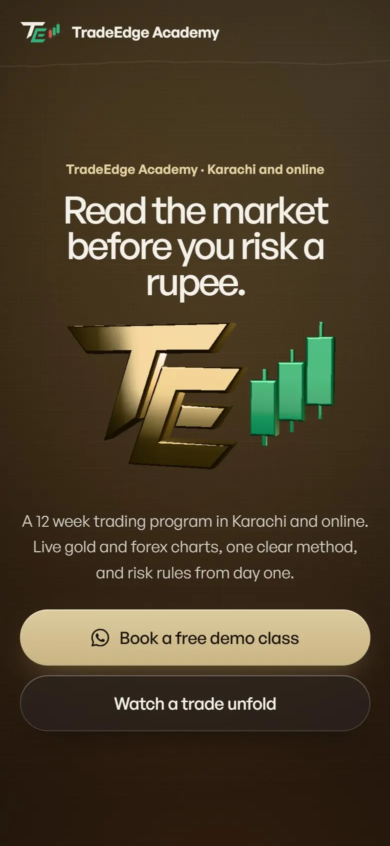 TradeEdge's opening screen on a phone